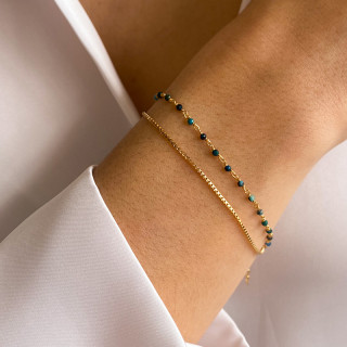 Bracelet plaqué or double rangs links Turquoise Africaine