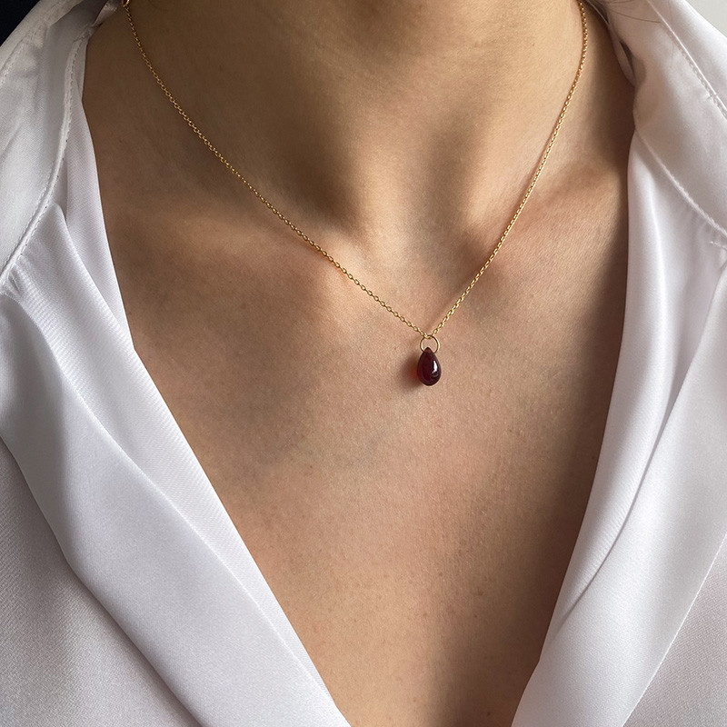 Collier Plaqué or Goutte Grenat