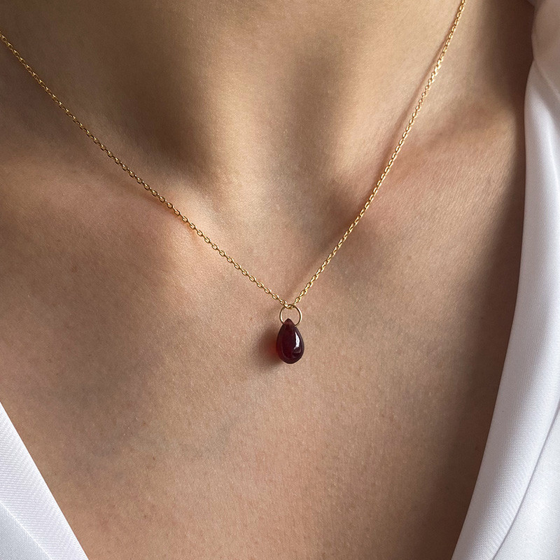 Collier Plaqué or Goutte Grenat
