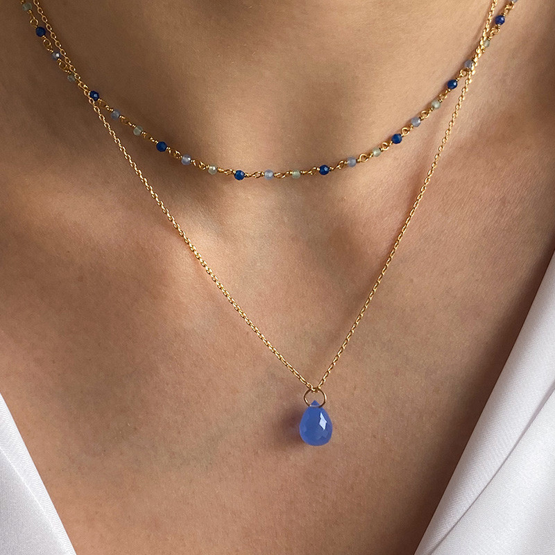 Collier Plaqué or Goutte Bleue
