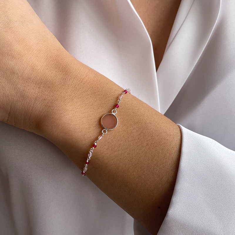 Bracelet Argent perles et pastilles pierres