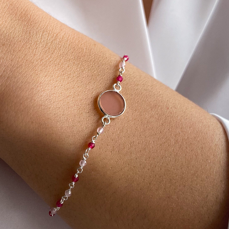 Bracelet Argent perles et pastilles pierres