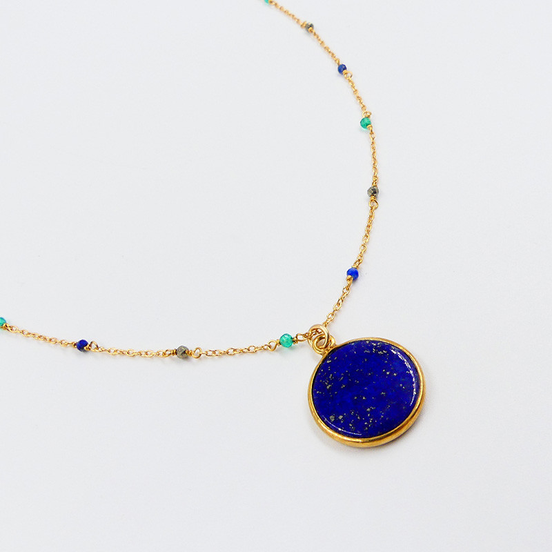 Collier Plaqué or lapis et pierres fines