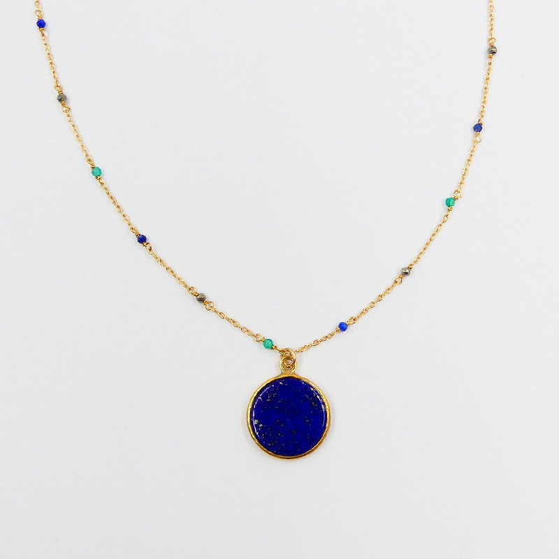 Collier Plaqué or lapis et pierres fines