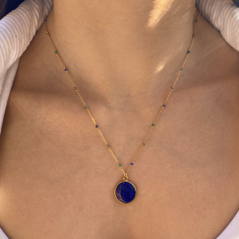 Collier Plaqué or lapis et pierres fines