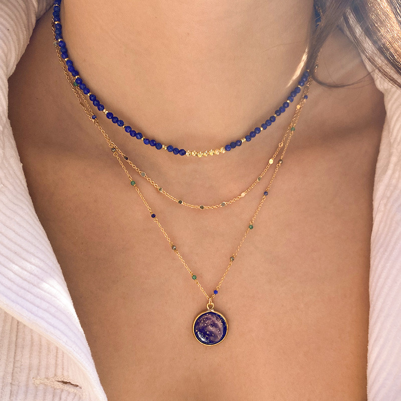 Collier Plaqué or lapis et pierres fines