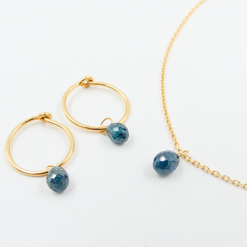 Créoles or 18 carats goutte Diamant bleu