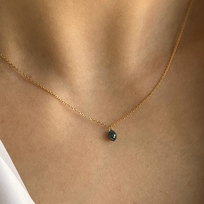 Collier Or 18 carats Goutte Diamant bleu