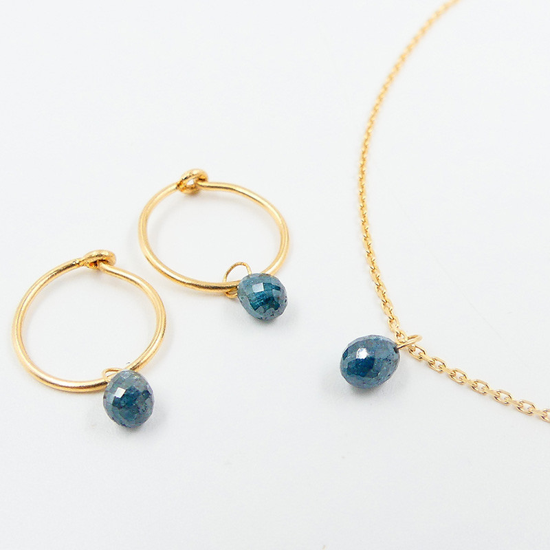 Collier Or 18 carats Goutte Diamant bleu
