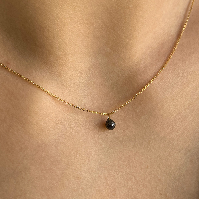 Collier Or 18 carats Goutte Diamant noir