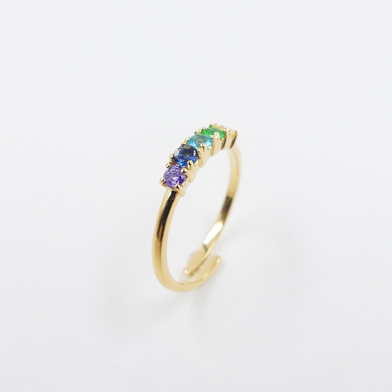 Bague Dorée strass multicolores ajustable