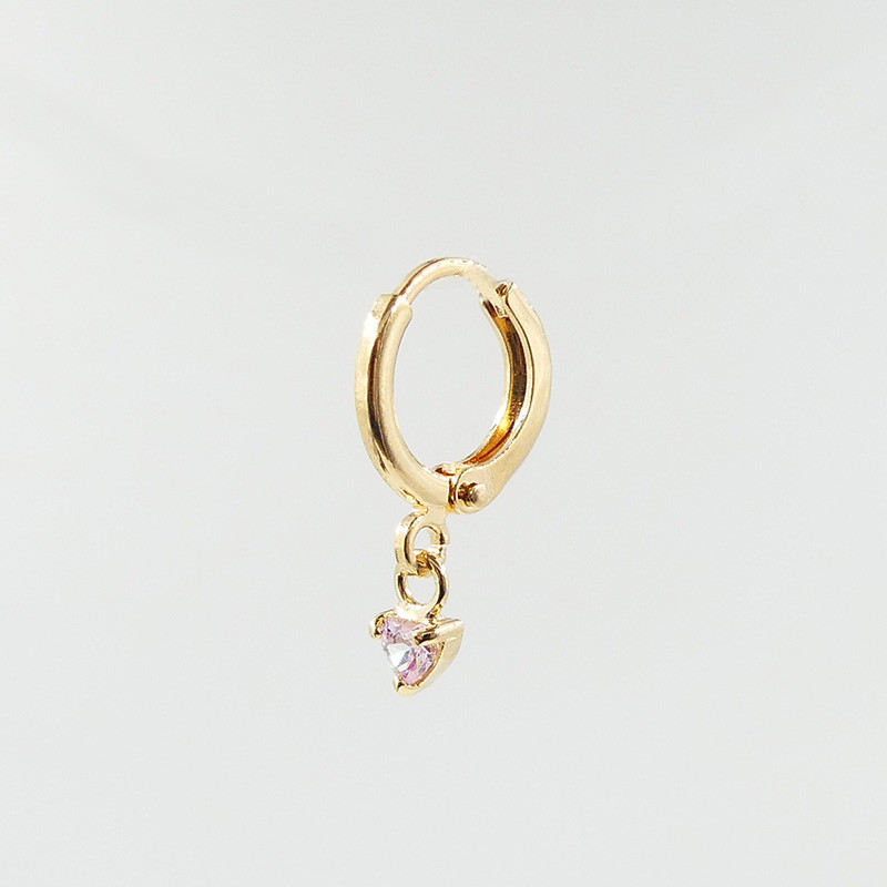 Boucle à l'unité dorée coeur strass rose