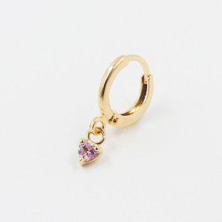 Boucle à l'unité dorée coeur strass rose