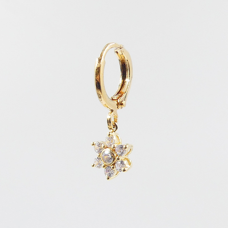 Boucle à l'unité doré fleur épaisse strass