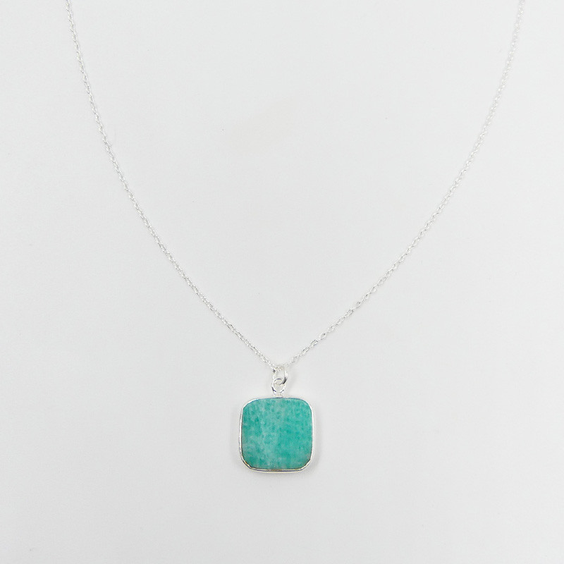 Collier Argent Amazonite carrée