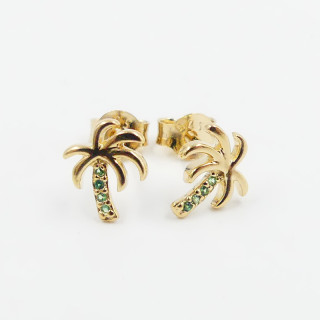 Clous d'oreilles plaqué or palmier strass vert