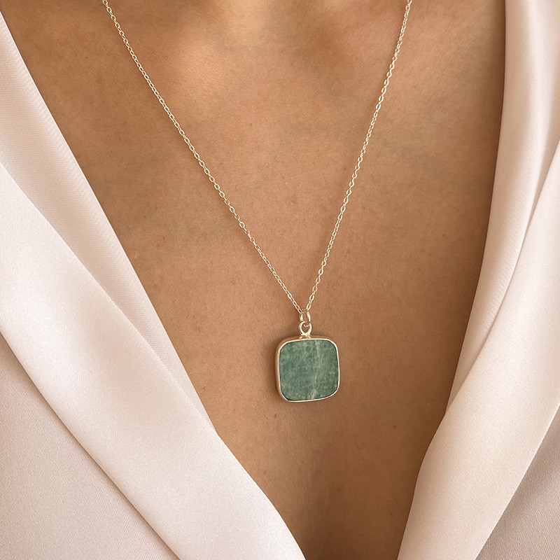 Collier Argent Amazonite carrée