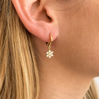 Boucle à l'unité doré fleur épaisse strass