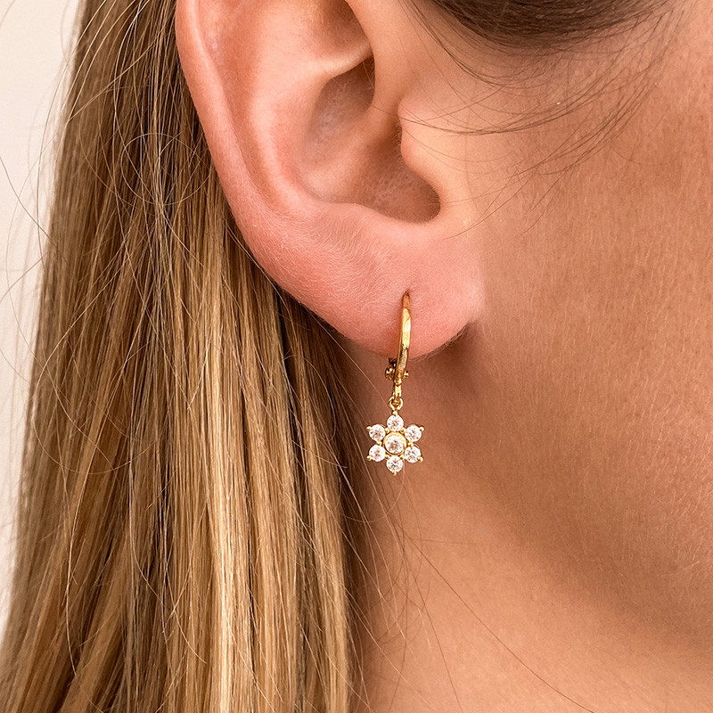 Boucle à l'unité doré fleur épaisse strass