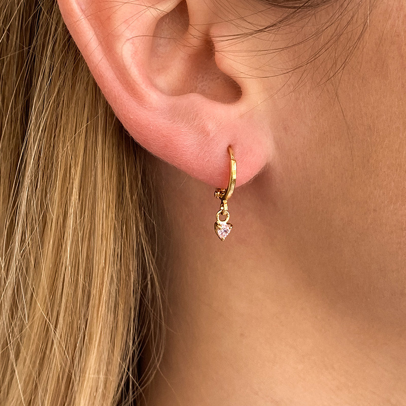 Boucle à l'unité dorée coeur strass rose