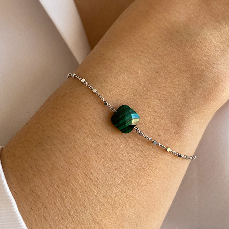 Bracelet Argent malachite carrée