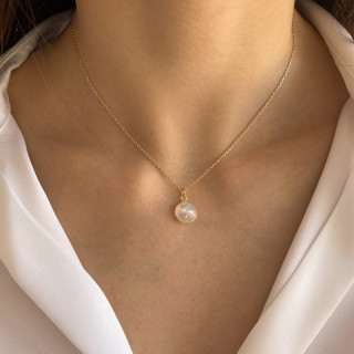 Collier Plaqué or pendentif pierre de lune