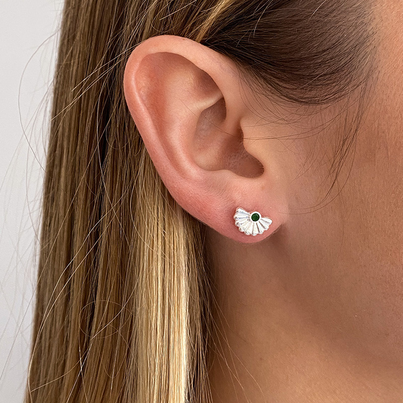 Clous Argent éventail Onyx Vert