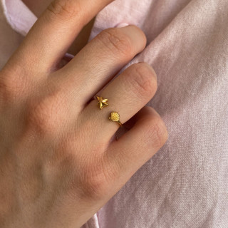 Bague dorée ouverte Coquillage et Étoile de Mer