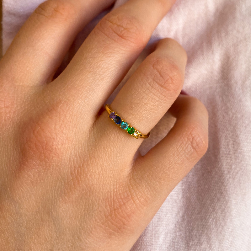 Bague Dorée strass multicolores ajustable