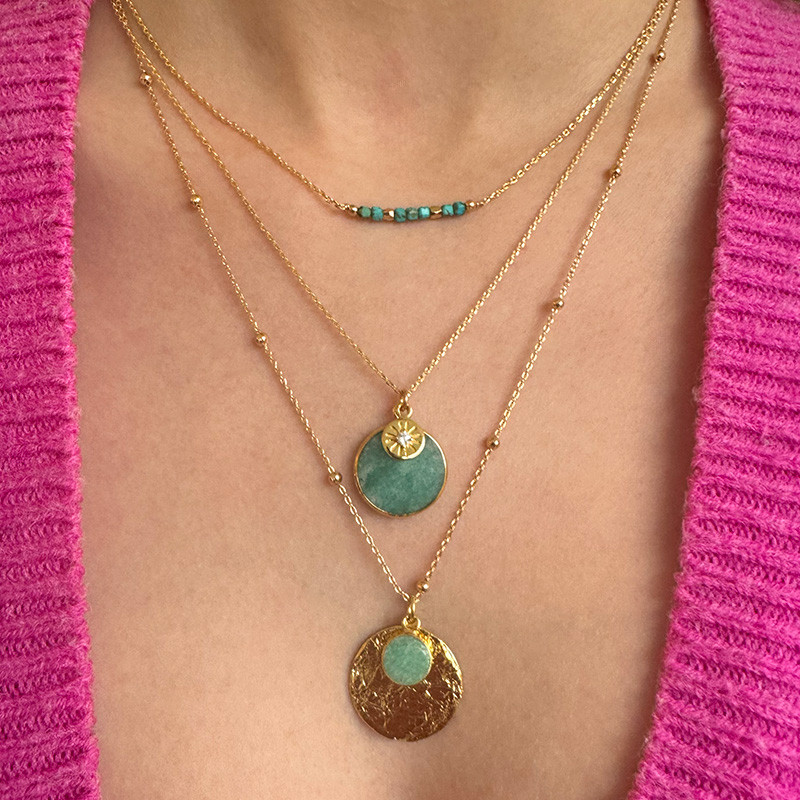 Collier Plaqué or barrette Turquoise Africaine