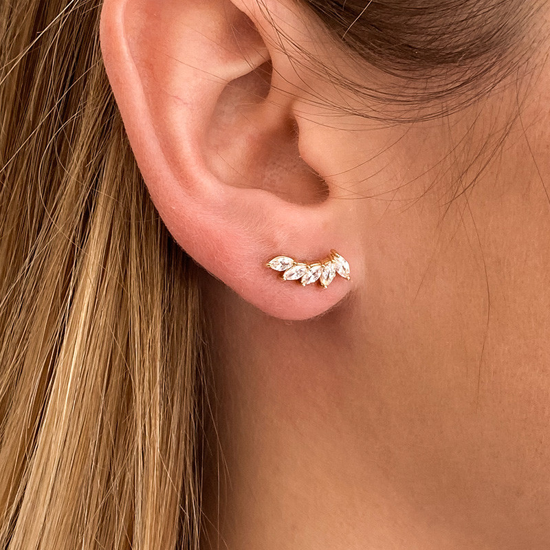 Clous d'oreilles Dorés 5 pétales strass