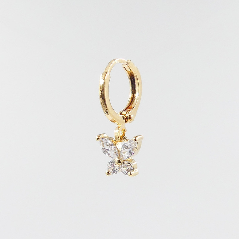Boucle à l'unité plaqué or papillon strass