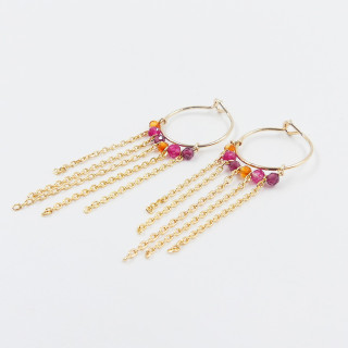 Boucles d'oreilles plaqué or pendantes links Rubis