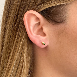 Clous d'oreilles plaqué or 3 strass vert