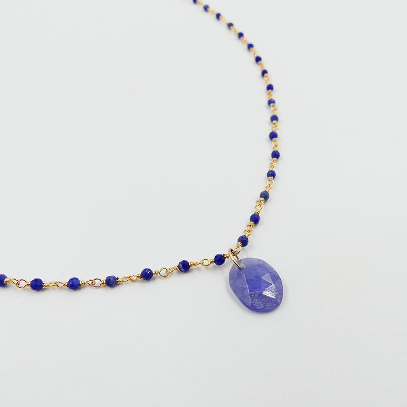 Collier Plaqué or Links et pierre Sodalite