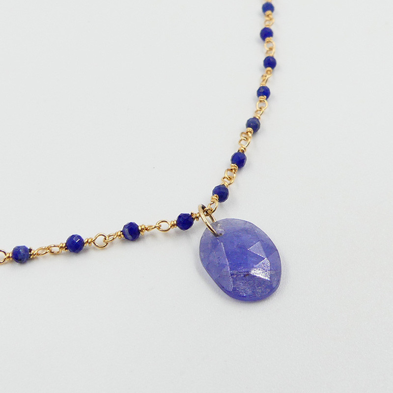 Collier Plaqué or Links et pierre Sodalite