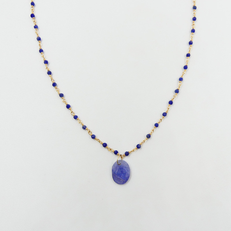 Collier Plaqué or Links et pierre Sodalite