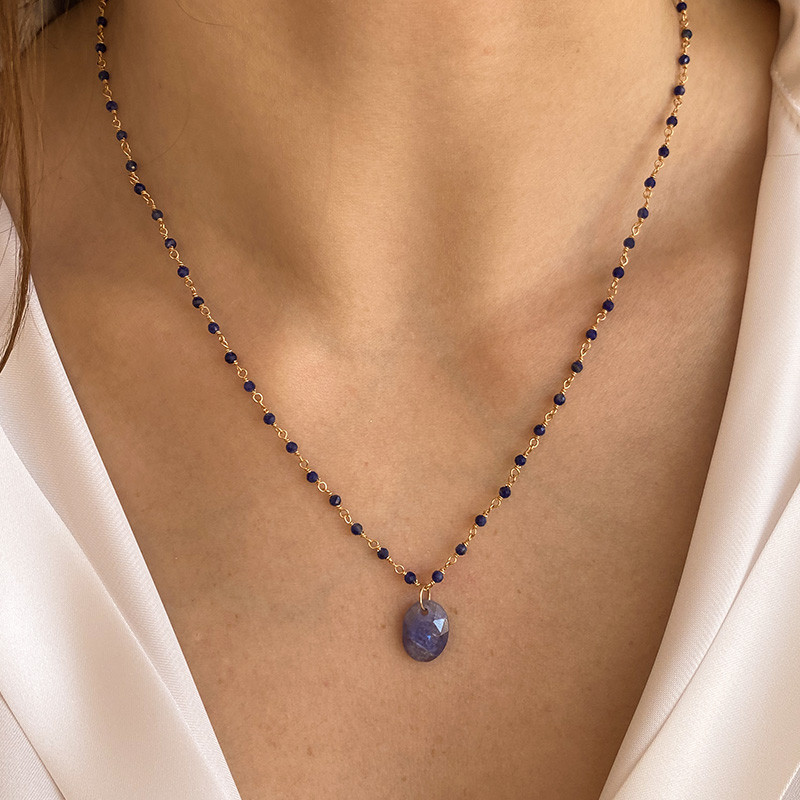 Collier Plaqué or Links et pierre Sodalite