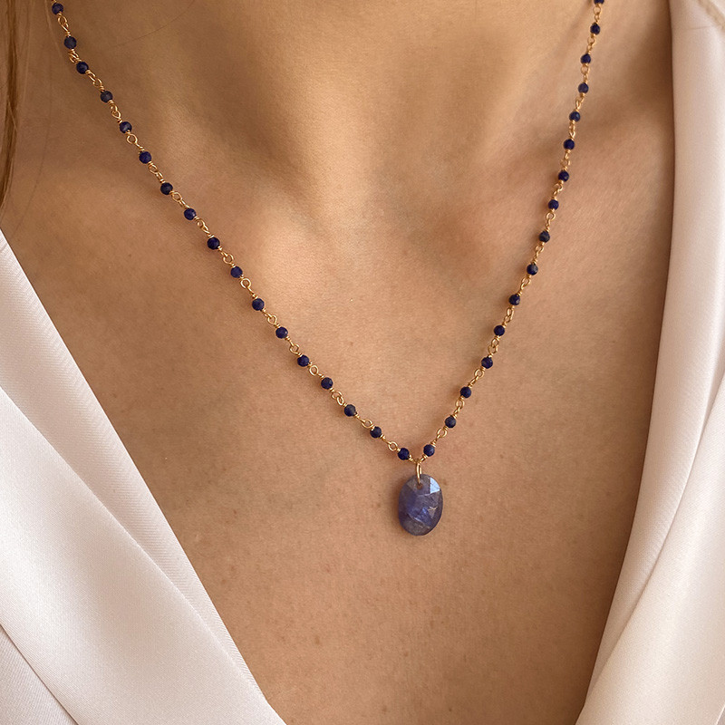 Collier Plaqué or Links et pierre Sodalite