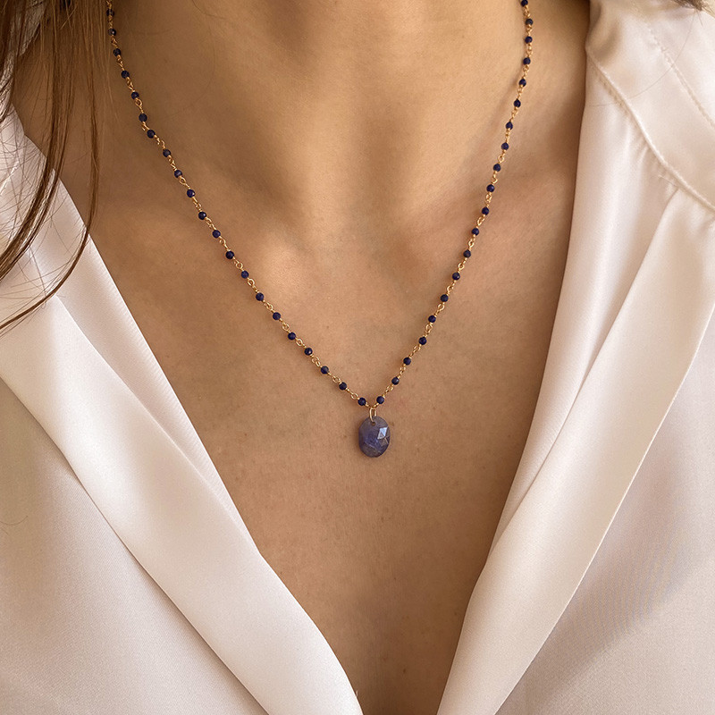 Collier Plaqué or Links et pierre Sodalite