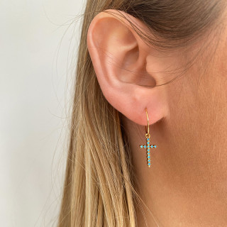 Boucle à l'unité Plaqué Or Croix Turquoise