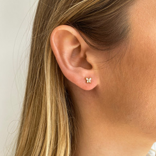 Clous d'oreilles plaqué or papillon strass
