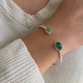 Jonc Argent ouvert Goutte Chrysoprase & Onyx vert