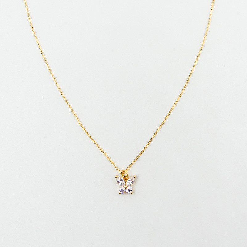 Collier Enfant Plaqué or papillon strass