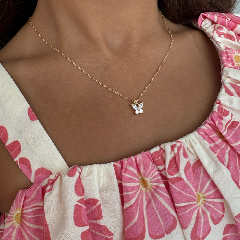 Collier Enfant Plaqué or papillon strass