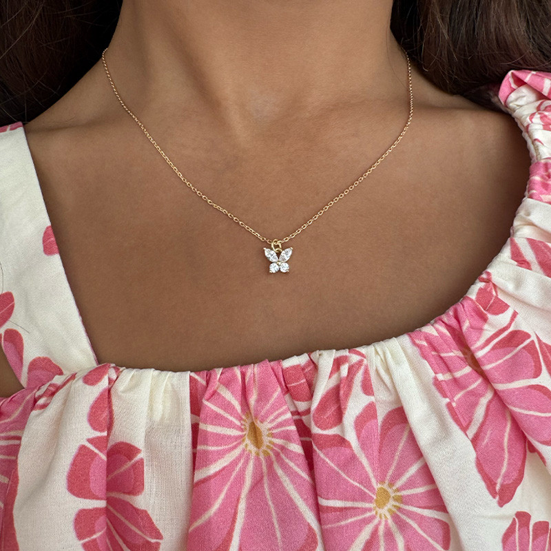 Collier Enfant Plaqué or papillon strass