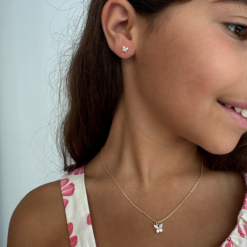 Collier Enfant Plaqué or papillon strass