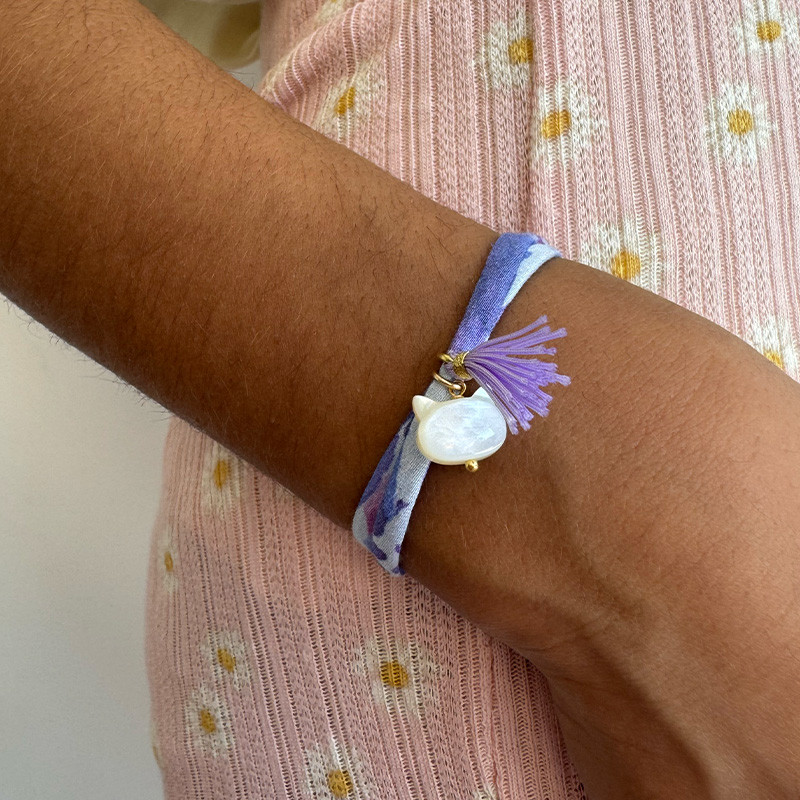 Bracelet enfant Cordon Liberty Doré chat et pompon