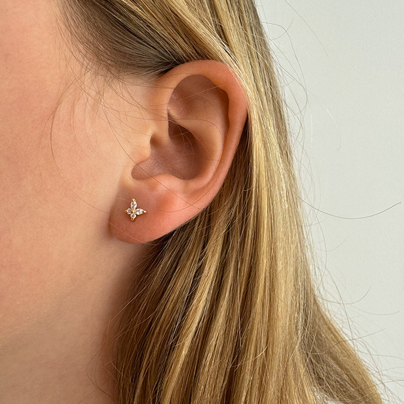 Clous d'oreilles enfants plaqué or papillon strass
