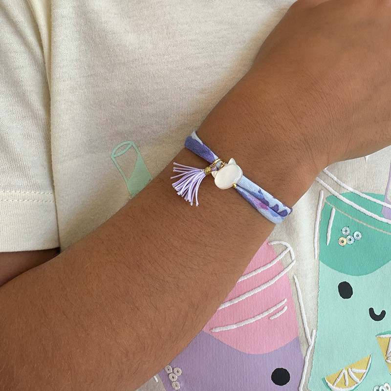 Bracelet enfant Cordon Liberty Doré chat et pompon